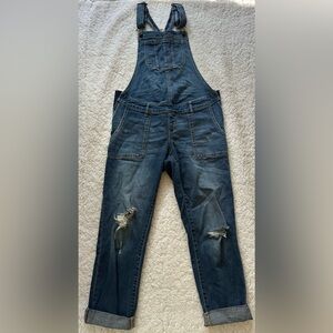 Indigo Blue Distressed Jean Maternity Bib Overalls Size XS